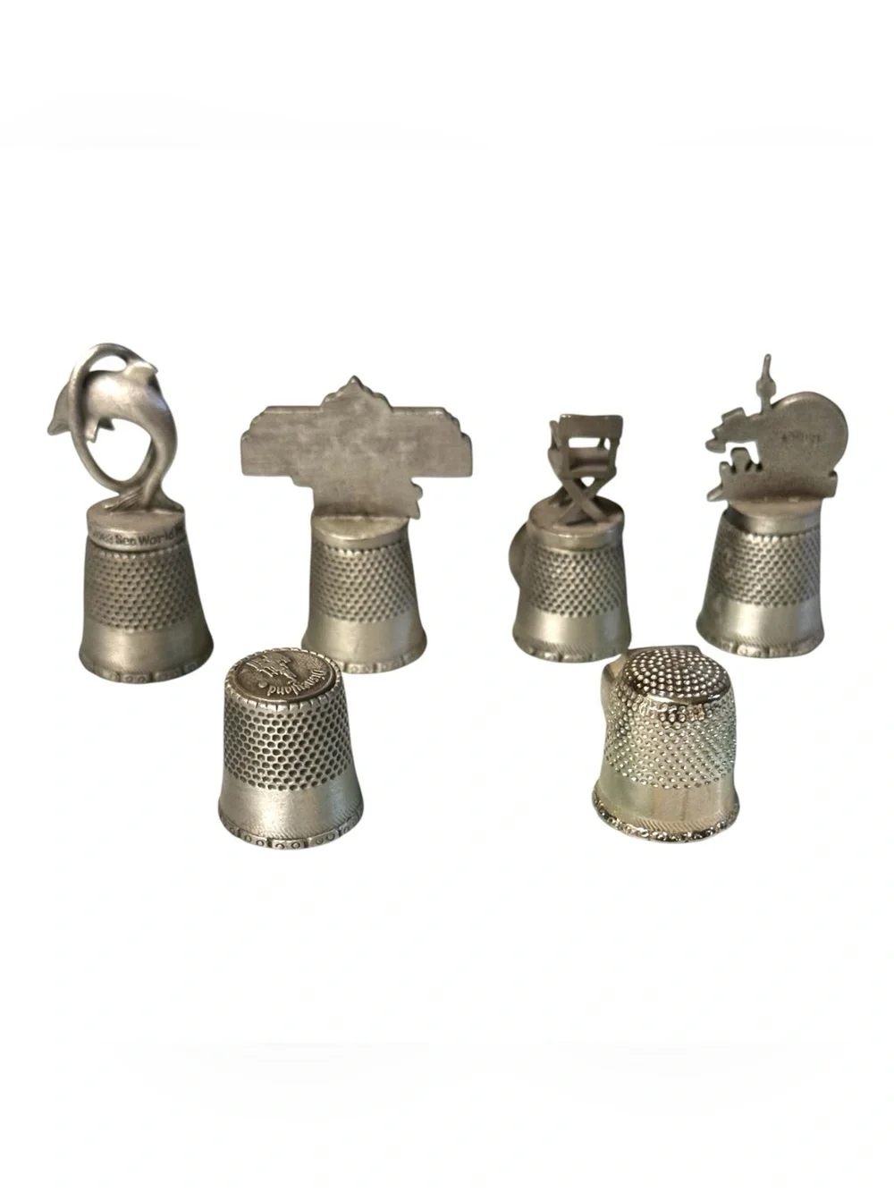 6 Pc 70’s & 80’s Pewter Thimble Amusement Park Bundle Disney Universal Sea World